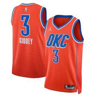 Men%27s Oklahoma City Thunder #3 Josh Giddey Orange Statement Edition Stitched Basketball Jersey Dzhi->oklahoma city thunder->NBA Jersey